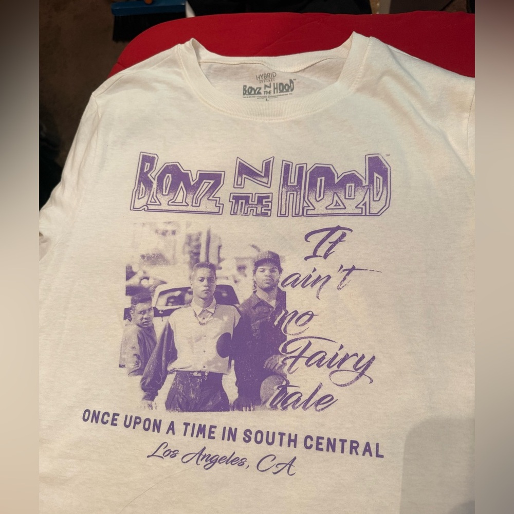 Hybrid Apparel White Tee with Purple Graphic